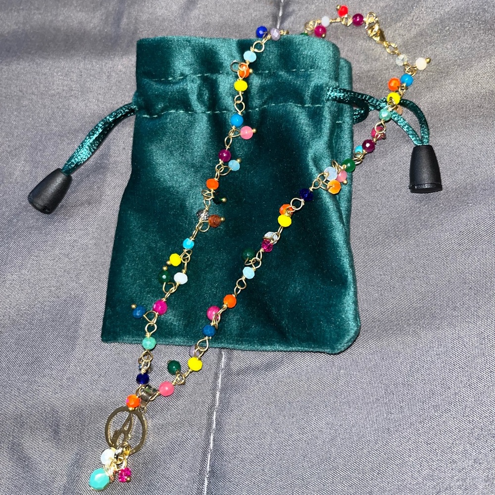 colorful youth girls chocker with letter A charm